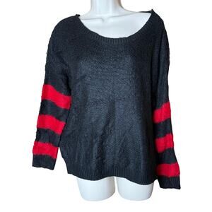 POL Black With Red Stripes Super Soft Cozy Sweater S New
